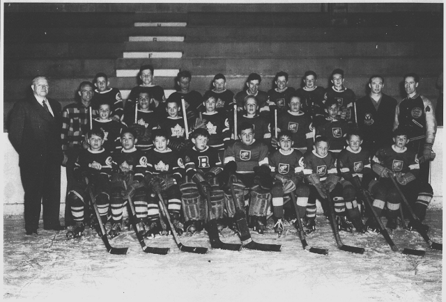  Kinsmen-Legion Pee Wee League Runners Up: Leafs and League Champions: Red Wings 1951-52 - Top Row- A. Nelson McMurdo, Don Reid, Allan Fusher, Les Davoren, Ken Lyons, Dave Wilson, Bob Boyd, Bud Schollen, Doug Smith, Pat Belanger, Mel Ottem, Hec McKenzie.  Middle Row-Dick Freeman, Joe Brkitch, Al Raymond, Dennis McKinnon, Dwayne Scott, Bill Blake, Gerry Glowacki.  Bottom Row-Frankie Bojda, Harry Nishamura, Ken Candido, Bruce Harrison, Don Wilkie, Noel Hunt, Wally Wozniak, Ralph Kopec, Bobby Wayne