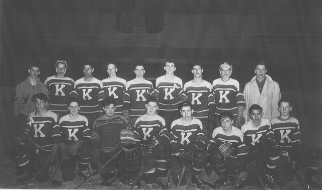 Kamloops Midget Reps. BC Finals (Trail, BC) 1954-55 - Back Row:- Joe Slater, Bill Blake, Chern Singh, Doug Smith, Al Raymond, Dave Gillespie, Ev Miller, Jim Kelly, Ross Jardine (Coach).  Front Row:- Ron Baker, Trevor Owen,  Gerry Kennedy, John Jamieson, Ken Candido, Wally Wozniak, Noel Hunt, Ralph Kopec.