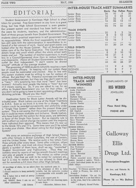 Kamloops Senior High School "Hi-Lights" - May 1956-Page 2