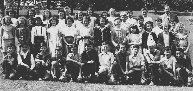 Stuart Wood School, Grade 5, Mr. Forsyth,  1948-49 - Top Row:- Fred Hinton, Ed Sahlstrom, Charlotte Burton, Wendy Sparks, Alphonse Janke, Raymond Greenwood, Mr Forsythe (Teacher).  3rd Row:- Deanna Martin, Marjorie Endean, Catherine Pumphrey, Marilyn Bedard, Sandra Ashby, Eleanor Parenteau, Vernon Lloyd, Bill Moore, John McLeod, Donald Swaile.  2nd Row:- Maragaret Ferrier, Ethel Collins, Kiyoko Oishi, M argaret Nesbitt, Eleanor Humphrey, Ann CVarey, Elsie Oye, Audrey Notman, Maxine Dyer, Ann Kennedy, Mary Ann Ellis, Wreatha Benson,  Front Row:- Earl Todd, Takashi Kitamura, Gerry Scot, John Arnold, John Nettleton, Dave Wilson, Johnston Pinchback, Robert Milligan, Georhe Horner, Robert Young, Bryan White, Eddie Ryujin.
