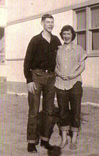 Saturday morning outside the dorm - Sheila Nelson and Bill Sparks - 1953